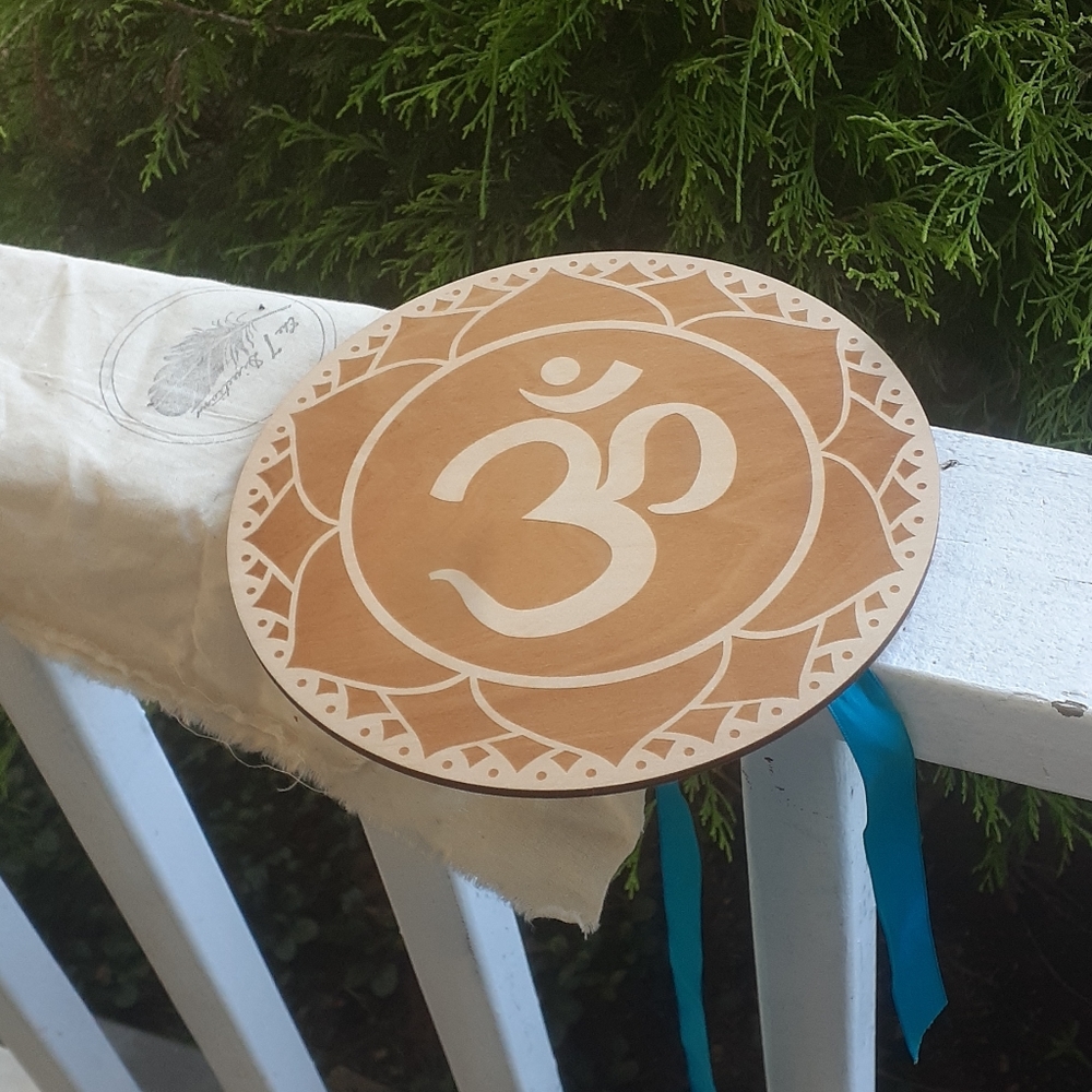 OM CRYSTAL GRID OF ETCHED WOOD!!! Handmade!